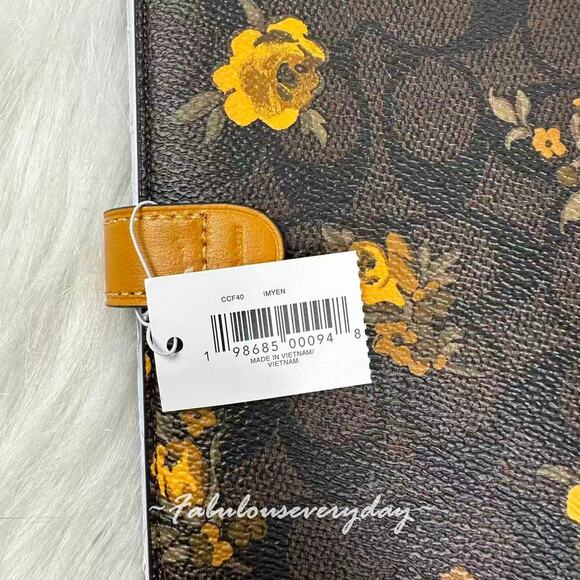 Coach Notebook In Signature Canvas With Floral Print In Walnut/Yellow CCF40 NWT - Picture 3 of 6